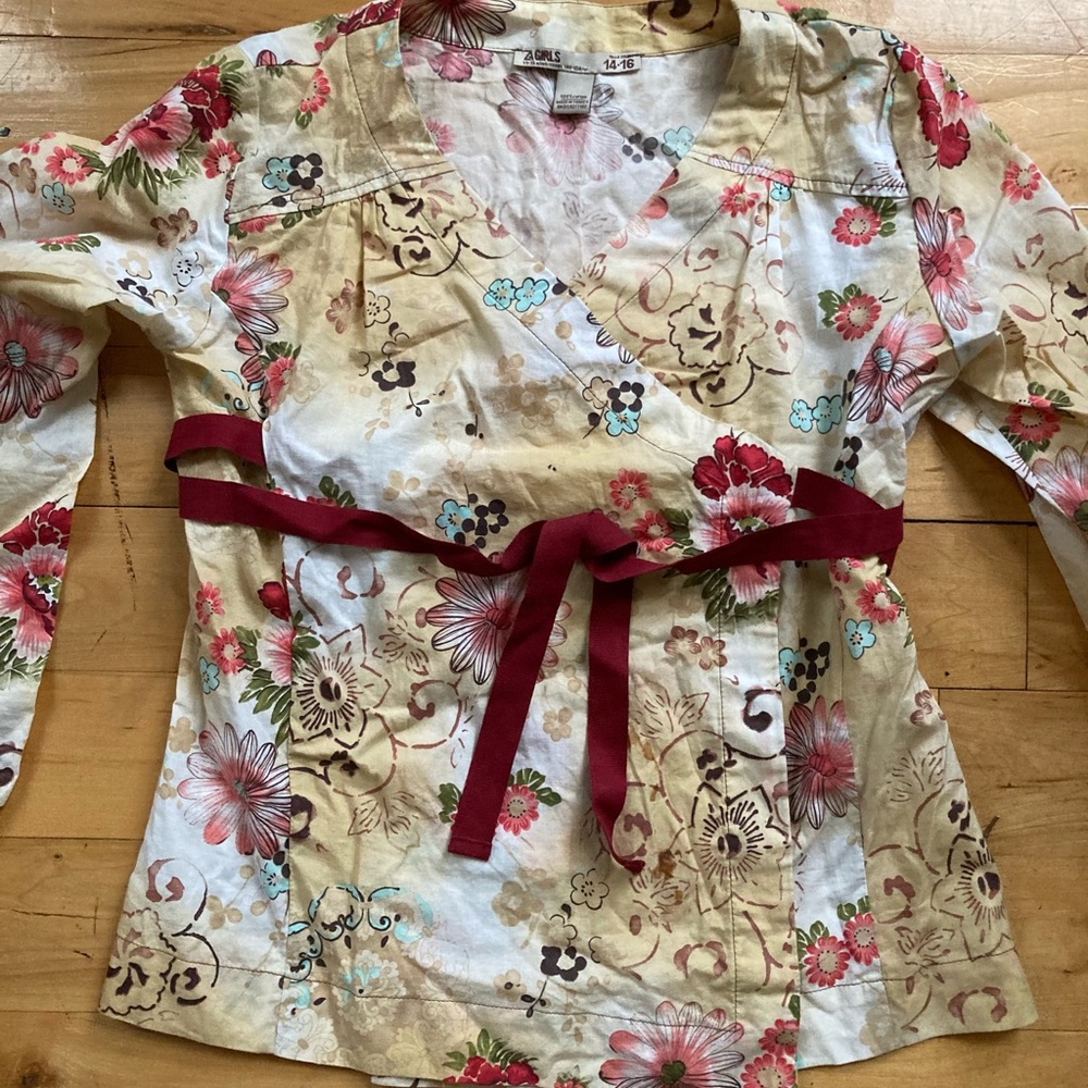 Z Girl Floral Cotton Wrap Blouse Sz 14-16